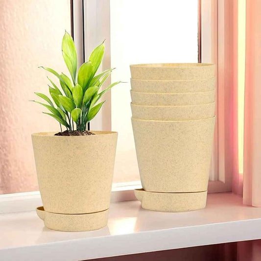 LX INDIA Self-watering plant pots Kuber Industries Self Watering Flower Planters Pots (Pack of 6, Beige)