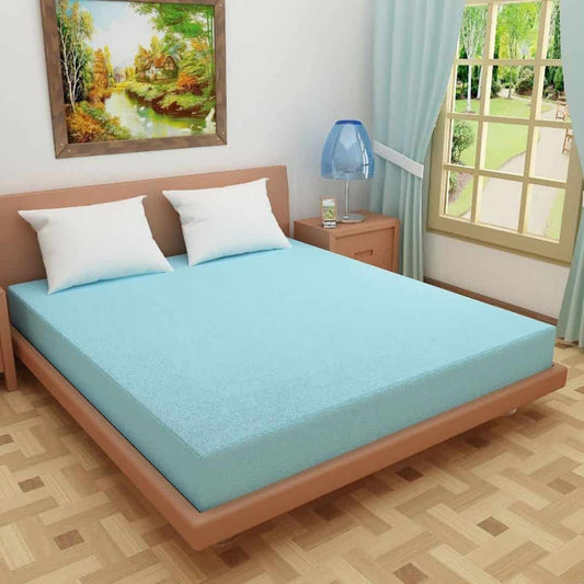 LX INDIA Mattress protector Sky Blue Kuber Industries Terry Cotton Waterproof Mattress Protector