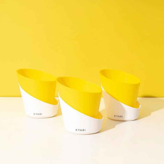 LX INDIA Self-watering plant pots KYARI Self-Watering Pots for Indoor Plants (Combo of 3, Lemon Yellow)
