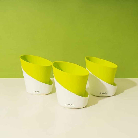 LX INDIA Self-watering plant pots KYARI Self-Watering Pots for Indoor Plants (Combo of 3, Parrot Green)
