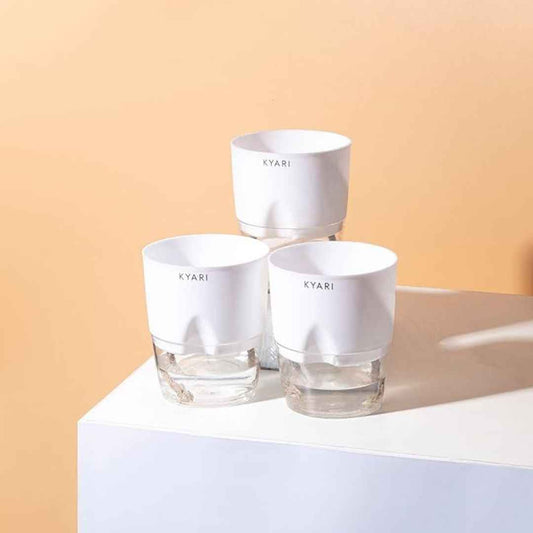 LX INDIA Self-watering plant pots KYARI Self-Watering Pots for indoor plants (Combo of 3, White)