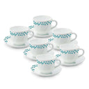 LXINDIA Tea Set Larah by BOROSIL Blue Leaves Opalware Cup and Saucer Set of 12 pcs