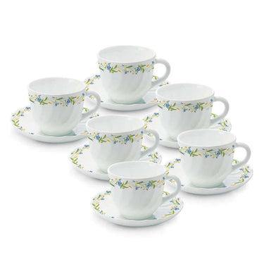 LXINDIA Tea Set Larah by BOROSIL Cripper Opalware Cup and Saucer Set of 12 p