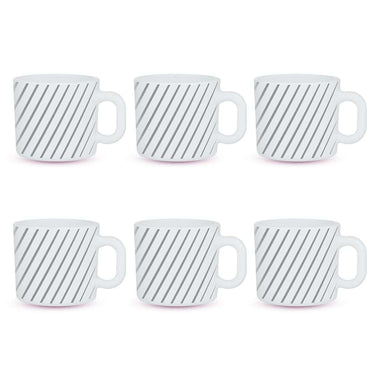 LXINDIA Tea Set Larah by Borosil Silver Ray Opalware Set of 6 Tea cups