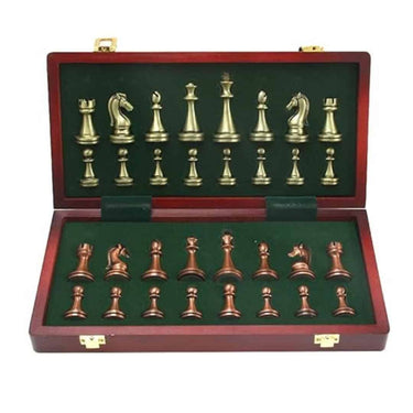 LXINDIA Chess Board Large Metal Deluxe Chess Retro Copper Plated Alloy Chess Adult Set Board Game