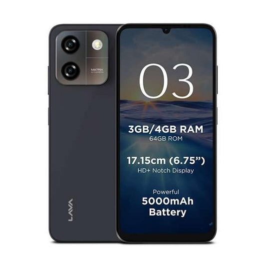 LXINDIA Smart phone Lava O3  4 GB RAM 64 GB Storage (Glossy Black)