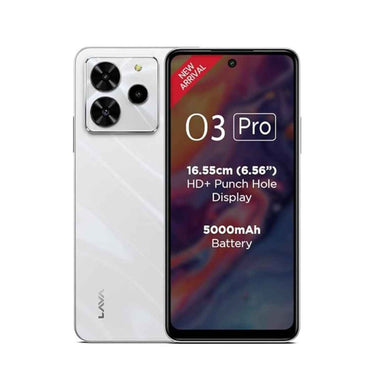 LXINDIA Smart phone Lava O3 Pro (Glossy White, 4 GB RAM, 128 GB Storage)