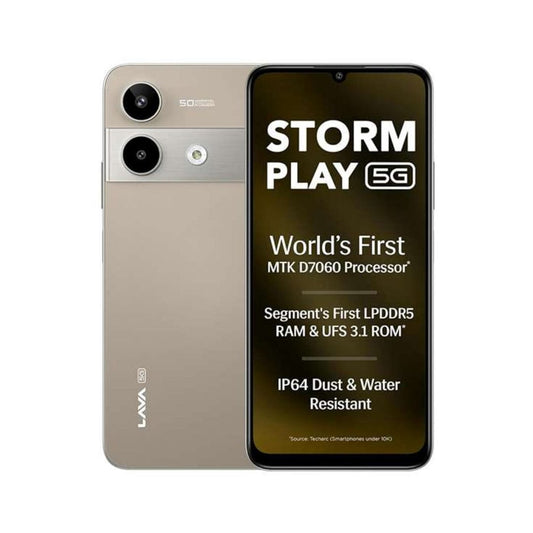 LX INDIA Mobile Phones Lava Storm Play 5G (Dune Titanium, 6+6*GB RAM, 128GB Storage)