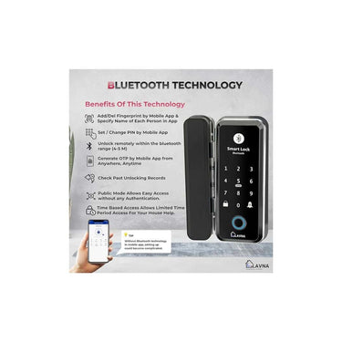 LXINDIA Lock LAVNA LA5 Glass Door Lock with 6 Way of Access Fingerprint (LA5 Bluetooth)