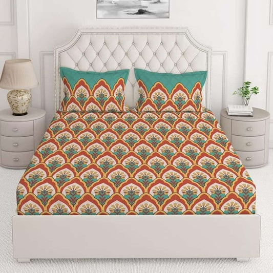 LX INDIA Bedsheet Layers Utsav Cotton Queen Size Bedsheet Set (Brown, Ornamental Pattern)