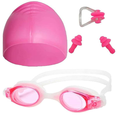 LXINDIA Swimming Kit LEBAMI Swimming Kit Goggles Swim Cap Nose Clip Ear Plugs (Pink)