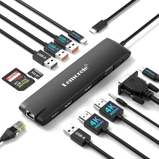 LX INDIA Dock Station Lemorele 13-in-1 USB C Hub Dual 4K HDMI Docking Station with VGA Port