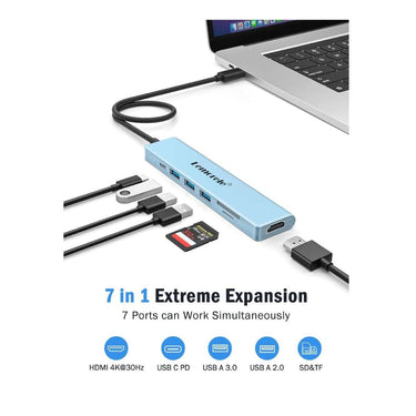 LXINDIA Dock Station Lemorele USB C Hub 7 in 1 Adapter with HDMI 4K (Blue)