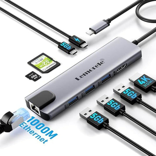 LX INDIA Dock Station Lemorele USB-C Hub Docking Station, 9-in-1 USB Hub for Laptop with Gigabit Ethernet