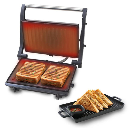 LX INDIA Electric Toaster Libra Sandwich Maker Electric - 1000 W 2 Slice Sandwich Griller and Toaster with Non Stick Plates Opens to 180° Grill Toast Electric Griller with Cool Touch Handles