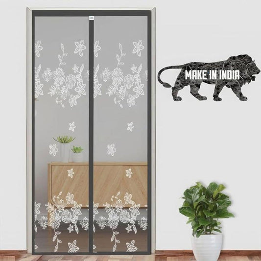 LX INDIA Mosquito Net Screen LifeKrafts Polyester Door Mosquito Net with Magnets (Grey Color)