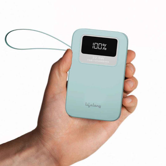 LX INDIA Power Bank Lifelong AMPCHARGE 20000 mAh 22.5 W Compact Pocket Size Power Bank light blue
