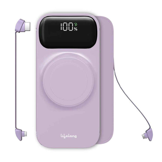 LX INDIA Power Bank Lifelong ChargeMate 10000 mAh 22.5 W Wireless with MagSafe Slim Pocket Size Power Bank lavender