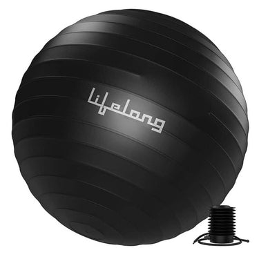 LXINDIA Exercise and fitness accessories Lifelong Gym Ball for Exercise Anti Burst Exercise Ball with Foot Pump (Black)