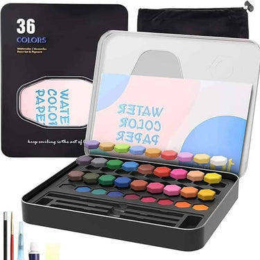 LXINDIA Water colour like it 36 Watercolor Paint Sets With Painting Brush And Sponge Tin Box