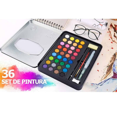 LXINDIA Water colour like it 36 Watercolor Paint Sets With Painting Brush And Sponge Tin Box