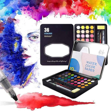 LXINDIA Water colour like it 36 Watercolor Paint Sets With Painting Brush And Sponge Tin Box