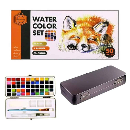 LXINDIA Water colour Like It Solid Watercolor Paint Set With Portable Metal Box (Set Of 50)