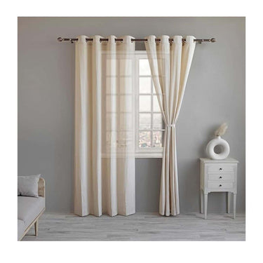 LXINDIA Curtains LINENWALAS Cotton Linen Solid Sheer Curtain Set With Grommet Curtains Rings Non Blackout Window Curtain Natural Linen