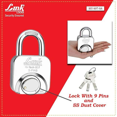 LXINDIA Lock Link Hi Tech 57mm Padlock 3 Silver Keys with Hi Tech Nickle