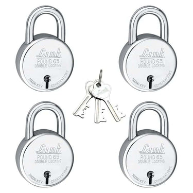 LXINDIA Lock Link Lock Brass S Round 65Mm Double Locking Padlock (Silver Pack of 4)