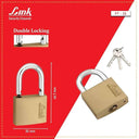 LXINDIA Lock Link PT 30mm New Brass Lock with Hardened Shackle and 3 Brass Key