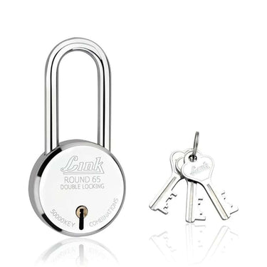 LXINDIA Lock Link Round Silver Steel Lock with 3 Keys (Pack of 1) (LINK Round 65 MM LS)