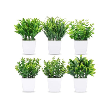 LXINDIA Plants Litleo Plastic Small Eucalyptus Potted Faux Decorative Grass Plant (Pack Of 6)