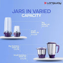 LXINDIA Grinders Longway Reo 550 Watt Mixer Grinder (Purple, 4 Jars)