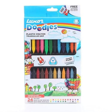 LXINDIA Crayons Luxor Doodles Triangular Grip Plastic Crayons 24 Assorted Shades