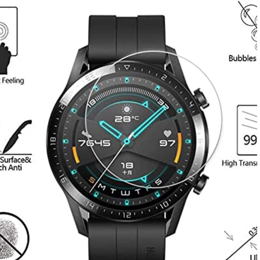 LX INDIA watch screen protector foils M.G.R.J® Tempered Glass Screen Protector for Huawei Watch GT 2 46mm (Sport/Classic/Elite Edition) (Pack of 2)