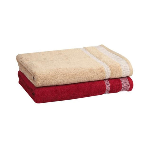 LX INDIA Towels MAFATLAL Pure Cotton Long Size Bath Towel (Pack of 2, CRÈME & RED)