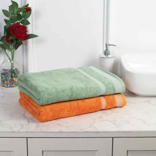LX INDIA Towels MAFATLAL Pure Cotton Long Size Bath Towel (Pack of 2, GREEN & ORANGE)