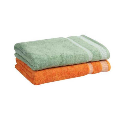 LX INDIA Towels MAFATLAL Pure Cotton Long Size Bath Towel (Pack of 2, GREEN & ORANGE)