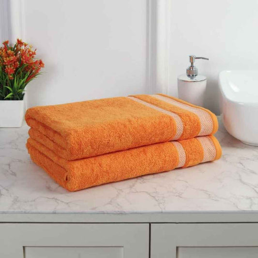 LX INDIA Towels MAFATLAL Pure Cotton Long Size Bath Towel (Pack of 2, ORANGE)