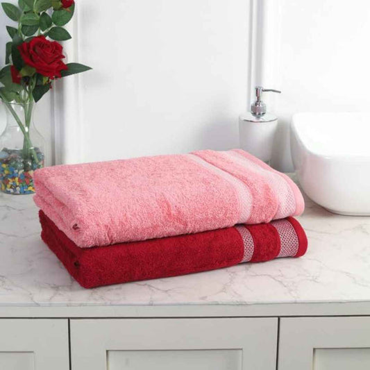 LX INDIA Towels MAFATLAL Pure Cotton Long Size Bath Towel (Pack of 2, PINK & RED)