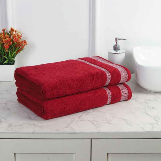 LX INDIA Towels MAFATLAL Pure Cotton Long Size Bath Towel (Pack of 2, RED)