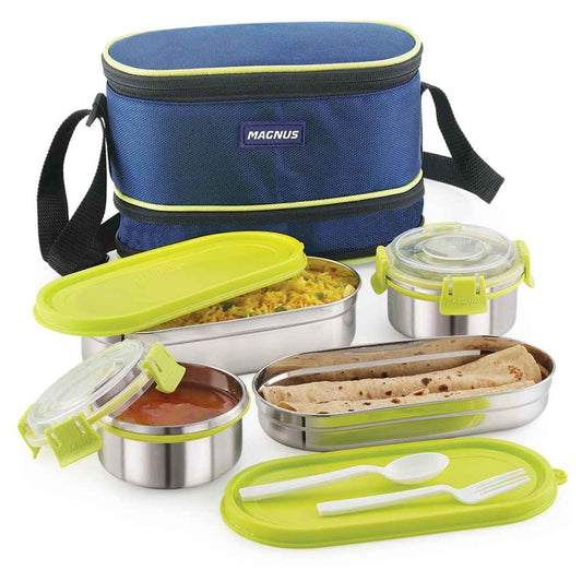 LX INDIA Containers Magnus Avanza 4 - Stainless Steel Leakproof Lunch Box (Green)
