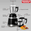 LXINDIA Grinders Maharaja Whiteline 1000 W Ultramax HD Mixer Grinder (Black with Chrome Finish)