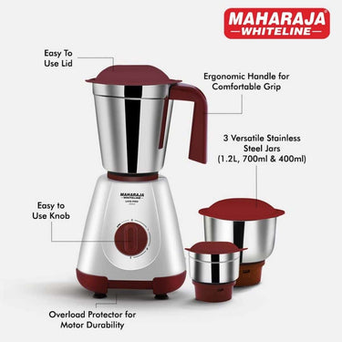 LXINDIA Grinders Maharaja Whiteline 500W Livo Pro Mixer Grinder ((White and Cherry Red)