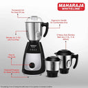 LXINDIA Grinders Maharaja Whiteline Joy Elite Mixer Grinder with 4 Jars (Black and Grey)