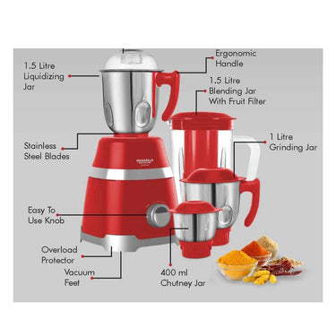 LXINDIA Grinders Maharaja Whiteline Ultramax Elite Mixer Grinder with 4 Jars 800W(Red)