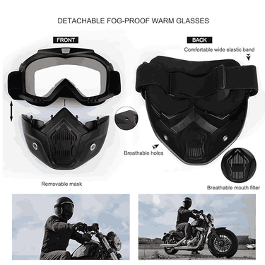 LXINDIA Goggles MAISON Motorcycle Helmet Riding Goggles Glasses with Removable Face Mask