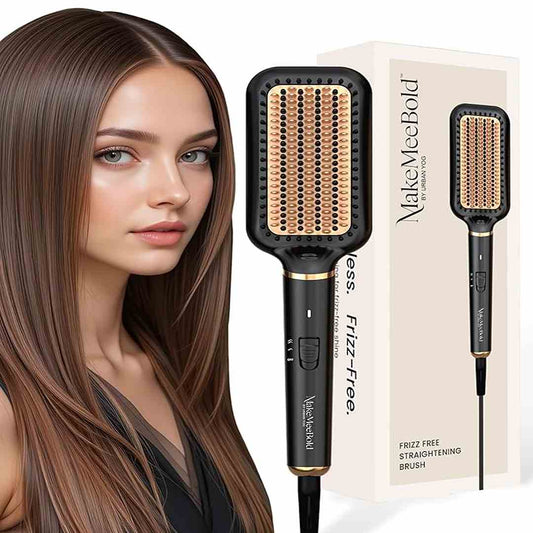 LX INDIA Straightener MakeMeeBold Frizz Free Straightening Brush for Hair Gifts for woman | PTC Fast Heat-Up (30s) | 2 Heat Settings (180°C & 210°C)