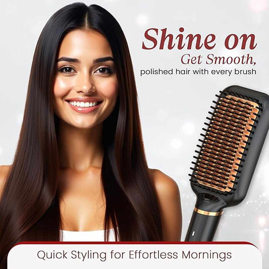 LX INDIA Straightener MakeMeeBold Frizz Free Straightening Brush for Hair Gifts for woman | PTC Fast Heat-Up (30s) | 2 Heat Settings (180°C & 210°C)